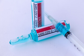 Corona Virus Vaccine injection vials medicine drug bottles. Covid-19 2019-ncov Sars-cov-2...