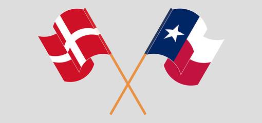 Crossed and waving flags of the State of Texas and Denmark