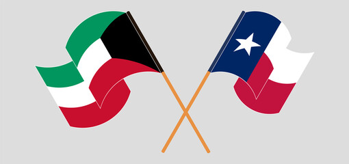 Fototapeta na wymiar Crossed and waving flags of the State of Texas and Kuwait