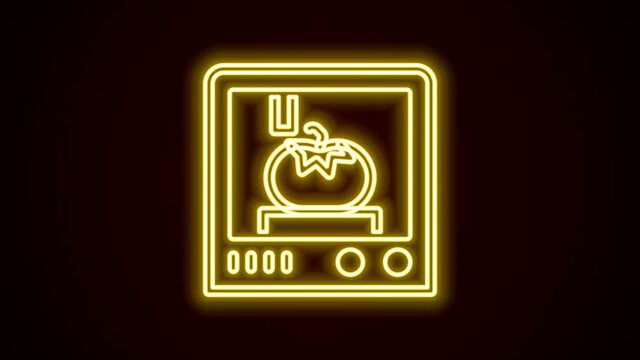 Glowing neon line 3D printing technology icon isolated on black background. 4K Video motion graphic animation