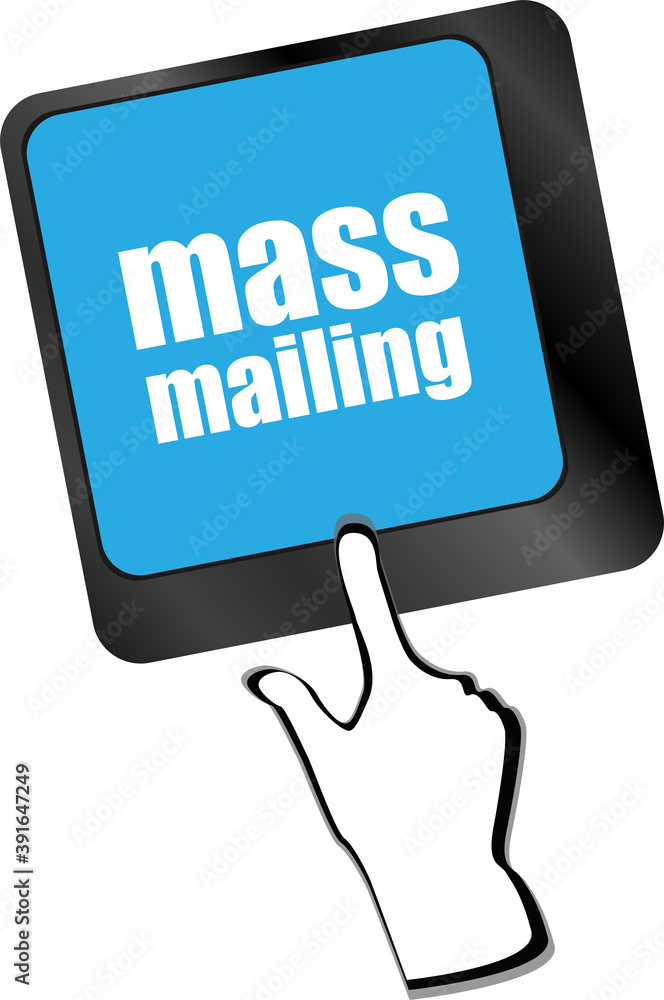 Poster marketing concept. computer keyboard with word mass mailing