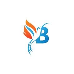 Letter B combined with the fire wing hummingbird icon logo