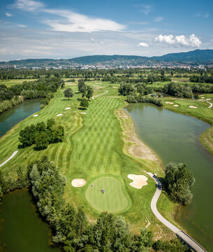 Aerial view of golf course in Zagreb, Croatia.