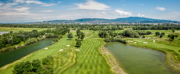 Aerial view of golf course in Zagreb, Croatia.