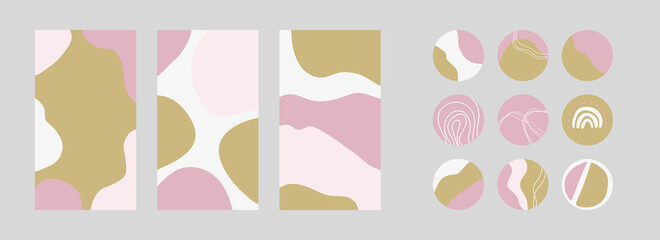 Backgrounds for social media stories. Abstract vector with organic shapes. Illustration for girly blog.