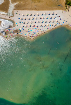 Aerial view of tourist resort beach around the town of Nin, Croatia