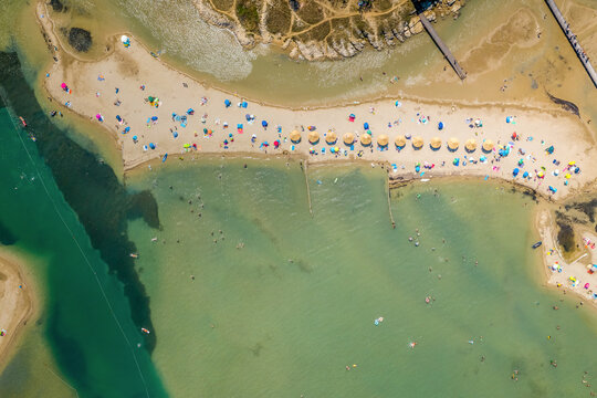 Aerial view of tourist resort beach around the town of Nin, Croatia
