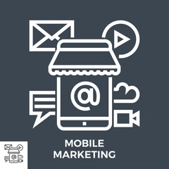 Mobile Marketing Related Vector Thin Line Icon. Isolated on Black Background. Editable Stroke. Vector Illustration.