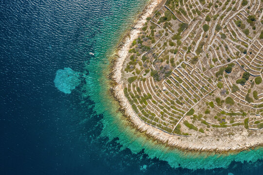 Aerial view of fingerprint island, Bavljenac, Croatia.