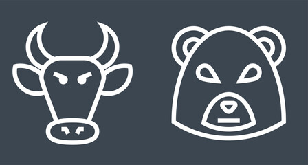 Stock Market Bulls and Bears Thin Line Vector Icon. Flat icon isolated on the black background. Editable EPS file. Vector illustration.
