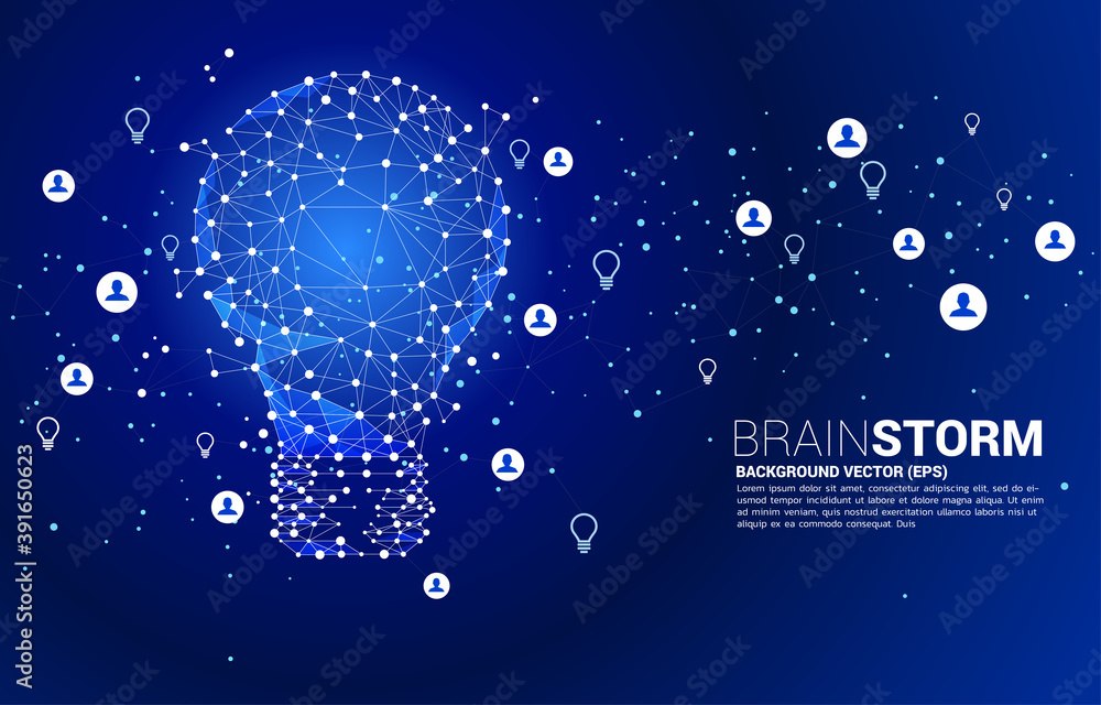 Poster Vector light bulb from Wireframe polygonal lines Connect dot Geometric with people icon. Concept of business idea and brainstorm.