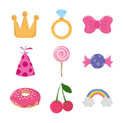 cute bow rainbow crown ring cherry cartoon decoration icons