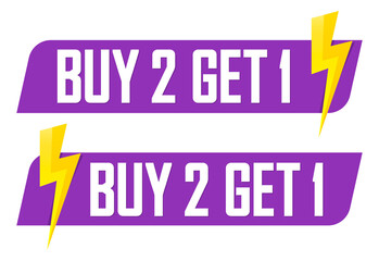 Buy 2 Get 1 Free, Set Sale banners design template, discount tags collection, great offer, vector illustration