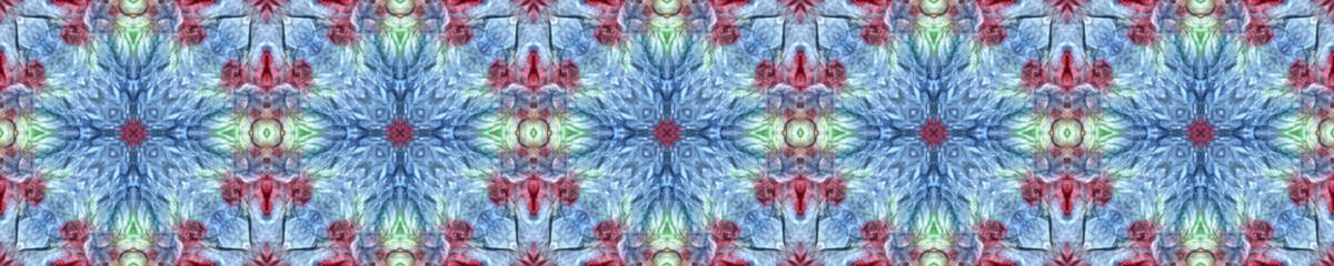 Batik Brush. Traditional Backdrop.  Blue, Yellow, Red and Green Textile Print. Rainbow Natural Ethnic Illustration. Shibori or Batik Brush Style.