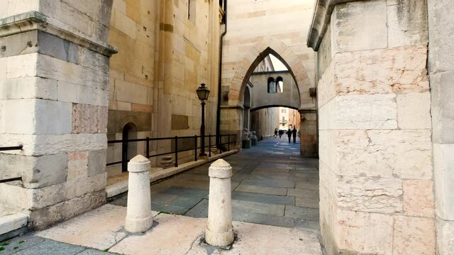 Modena, Italy, view of the details of the cathedral arcades