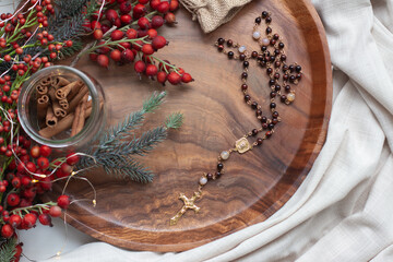 Christmas still life with Rosary