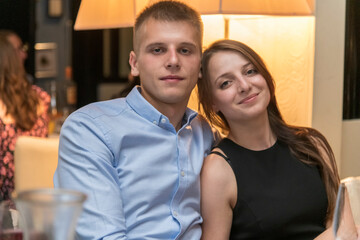 Beautiful couple in a restaurant, London, UK