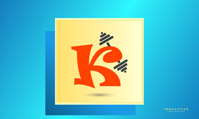 Letter K fitness logo design with dumbbell icon, Graphic designer studio Concept.
