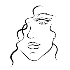 beautiful girl's face lines. Vector illustration. contour drawing of a woman. For beauty spa cosmetics cosmetics massage visage