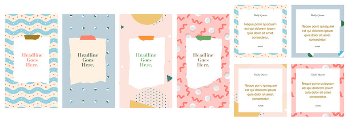 social media instagram influencer account quote story post template set of four. background graphic design elements. backdrop. motivation inspiration. trendy pattern with flowers and geometric shapes