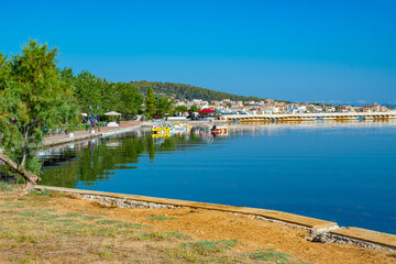  View of Koutavos lagoon with a part of Argostoli city in the background in the greek island of Kefalonia 