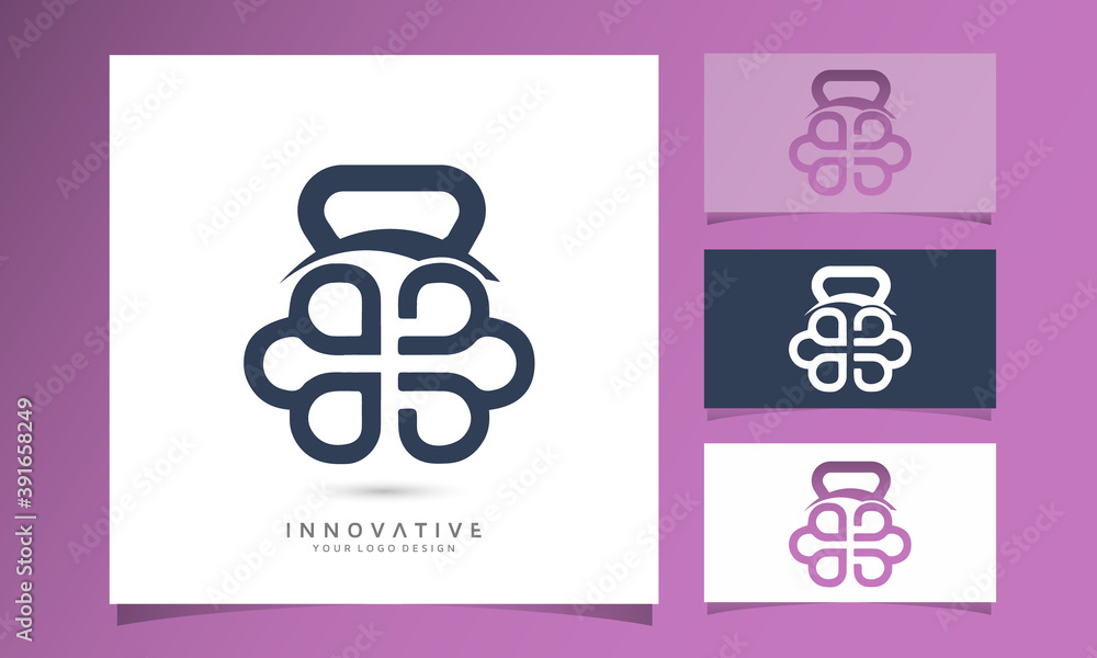 Sticker Brain lad physical fitness logo design idea, Graphic designer studio Concept.