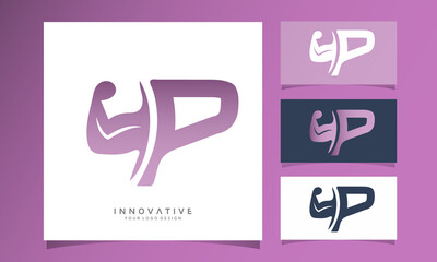 letter P and strong arm vector logo design, Graphic designer studio Concept.