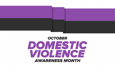 Domestic Violence Awareness Month in October. Celebrate annual in United States. Awareness purple ribbon. Day of Unity. Prevention campaign. Stop women abuse. Poster, banner and background. Vector