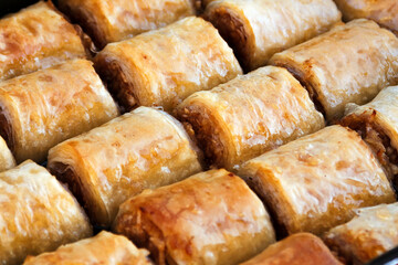 Baklava with apples, or pie with apples in sugar syrup