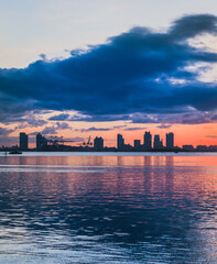 city skyline at sunset