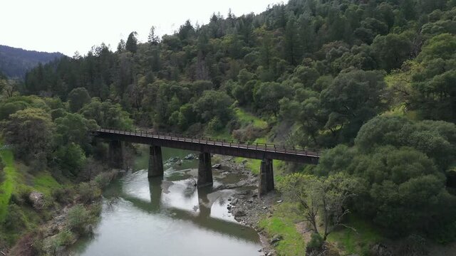 Retired Train Bridge near Ukiah California Drone Scenic View