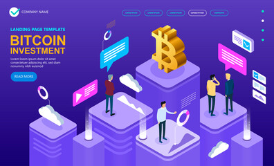 Bitcoin cryptocurrency isometric concept, Isometric vector concept banner, Marketing and finance vector isometric concept, Vector illustration