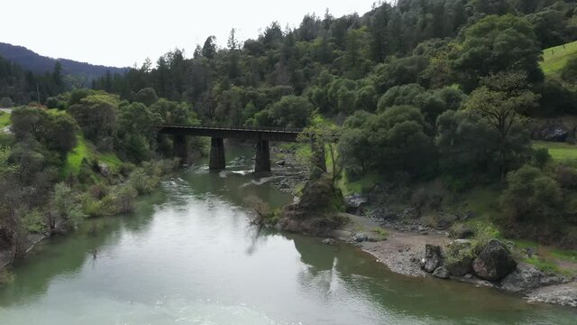 Retired Train Bridge near Ukiah California Drone Scenic View