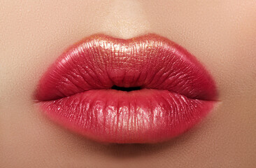Beautiful Woman Lips with Fashion Lipstick Makeup. Cosmetic, Fashion Make-Up Concept. Beauty Lip...