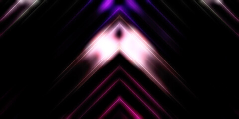 Abstract shining geometric lights background. Fractal symmetric graphic illustration. Intersecting glowing and shimmering bars.