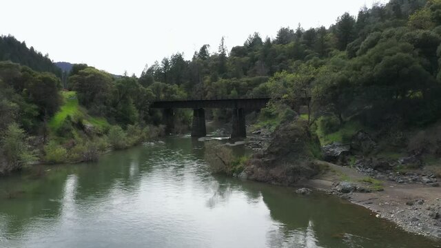 Retired Train Bridge near Ukiah California Drone Scenic View