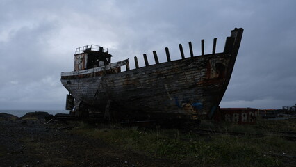 Shipwreck decaying in Akranes (Iceland).