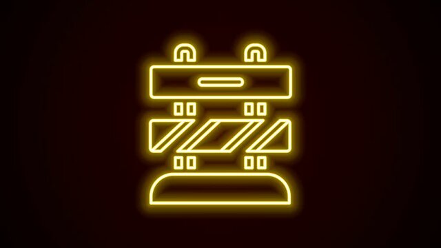 Glowing neon line End of railway tracks icon isolated on black background. Stop sign. Railroad buffer end to destination. 4K Video motion graphic animation