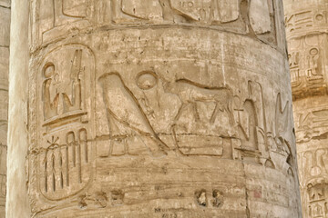 Close up of Egyptian hieroglyphs in a column at Karnak (Luxor, Egypt)