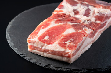 Pork belly on a black background