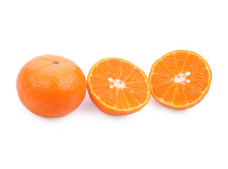 tangerine or mandarin fruit with leaves isolated on white background