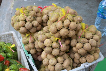 Fresh organic potato background in the market.