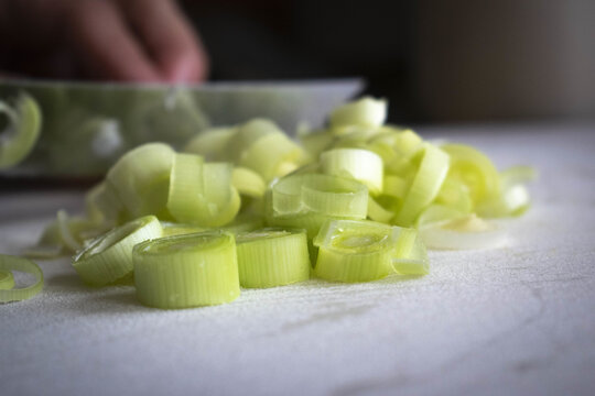 Closeup Shot Of Cut Green Scallions