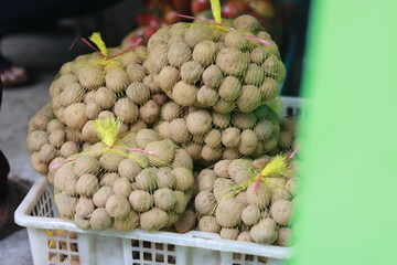 Fresh organic potato background in the market.