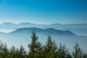 日本　山梨県、富士山の奥庭展望地の展望台からの見える雲海