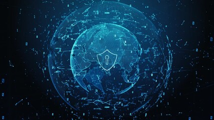 Shield Icon of Cyber Security Digital Data, Digital Data Network Protection, Global Network 5g High-Speed Internet Connection and Big Data Analysis Background Concept.