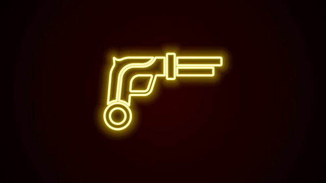 Glowing neon line Vintage pistols icon isolated on black background. Ancient weapon. 4K Video motion graphic animation