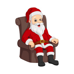 Cartoon Santa Claus sitting in armchair on a white background