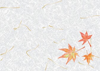 水彩画風紅葉のイラストが入った和紙の背景
