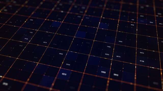 Abstract digital background with matrix of numeric values. Animation. Futuristic big data, information technology concept, motion graphics for abstract data center.